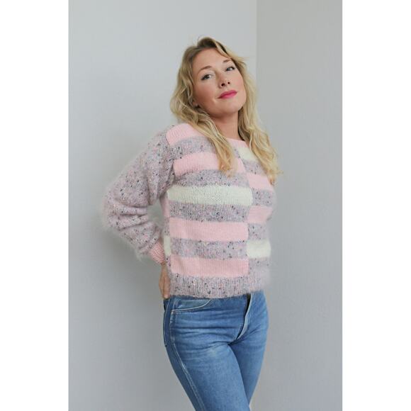 1980's Vintage Pastel Fleck Fuzzy Mohair Sweater ~ Women's Extra Small XXS XS - Picture 2 of 7